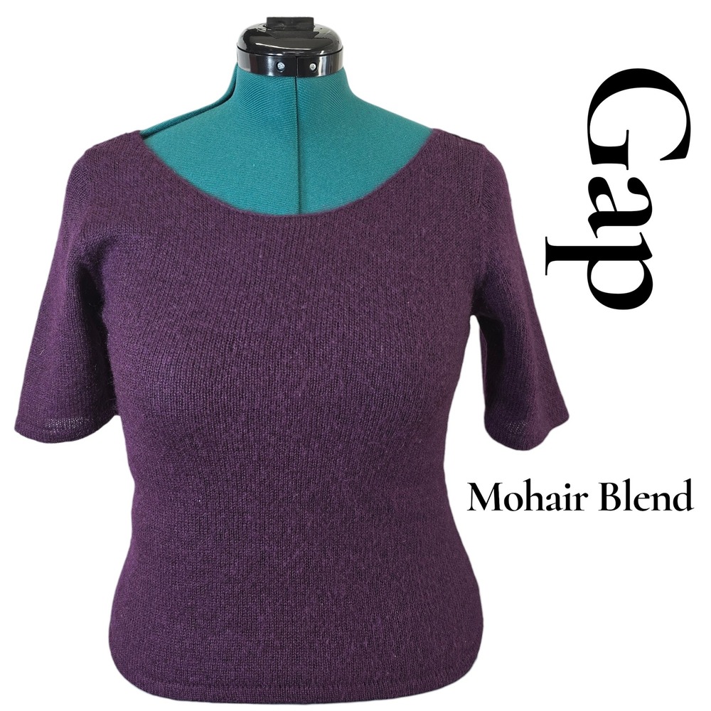 Gap Vintage Mohair‎ Blend Short Sleeve Sweater Purple Scoop Neck Knit Top Large